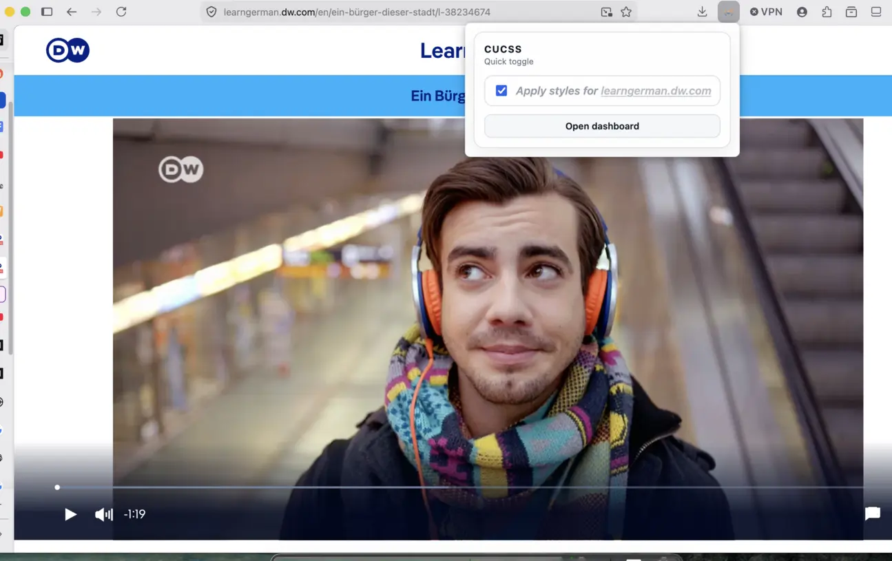 After applying the style changes, the video element is visible